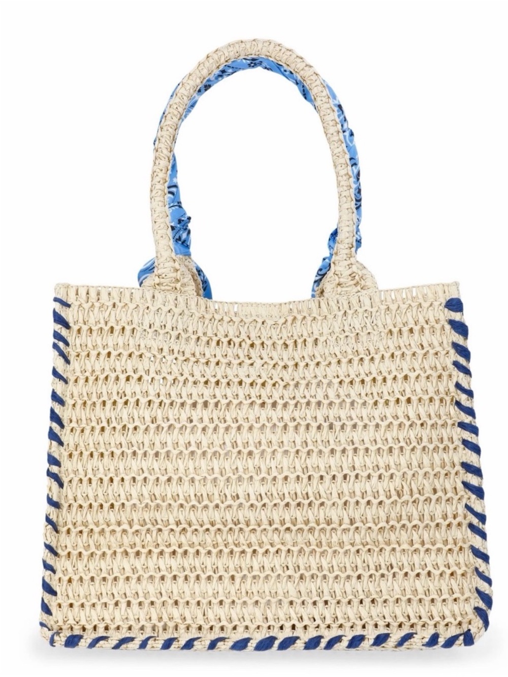 No Boundaries Natural Mini Straw Tote Bag with Blue Fish Motif - Picture 3 of 5